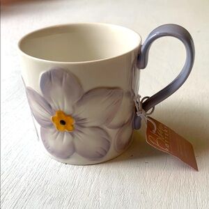 Bloom Pottery 3-D Floral China Mug Purple Flowers NWT